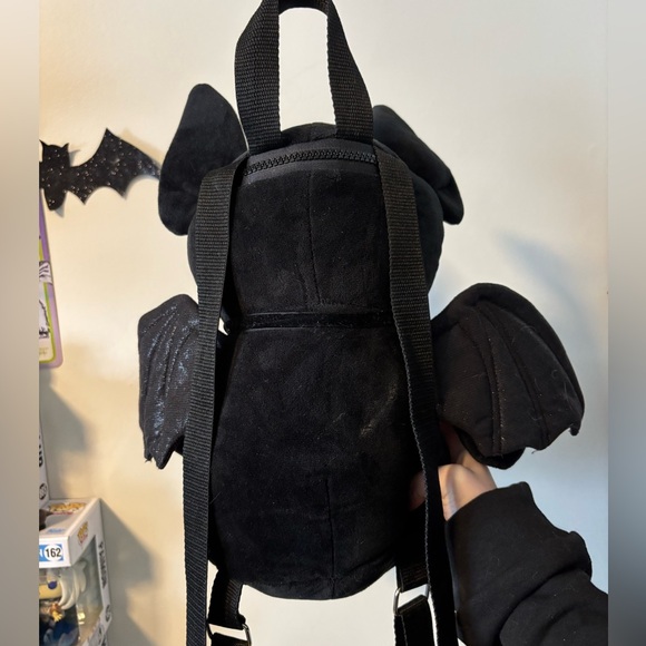 Emo / Goth Plush Bat Backpack - Black - Picture 2 of 2
